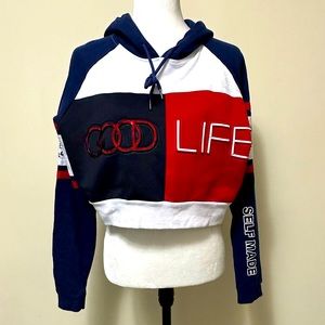 Camp Original Co NEW Block Color GOOD LIFE Cropped Lng Sleeve Hoodie Pullover XL